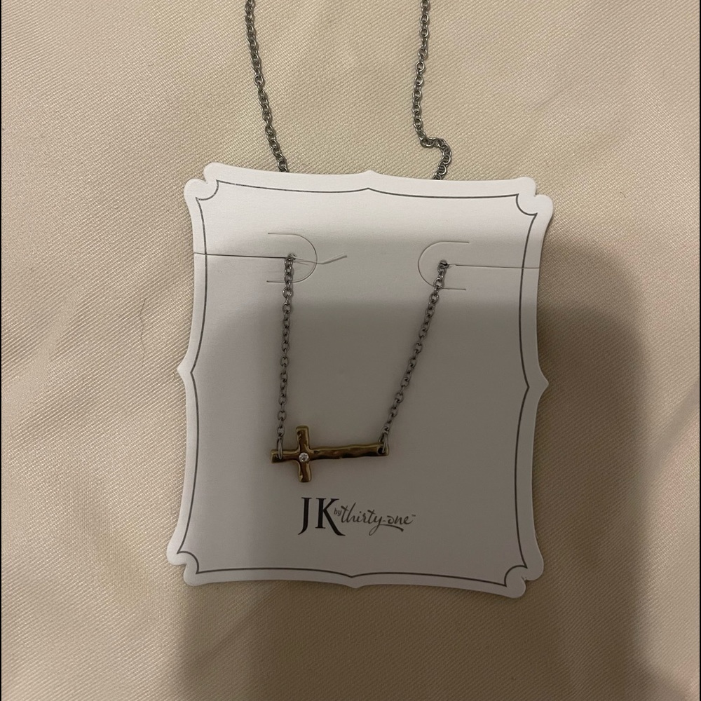 NWT Thirtyone whisper cross two-tone necklace.